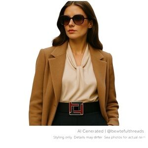 Vintage Italian Mod Geometric Enamel Buckle Stretch Waist Belt 26–30” S-M